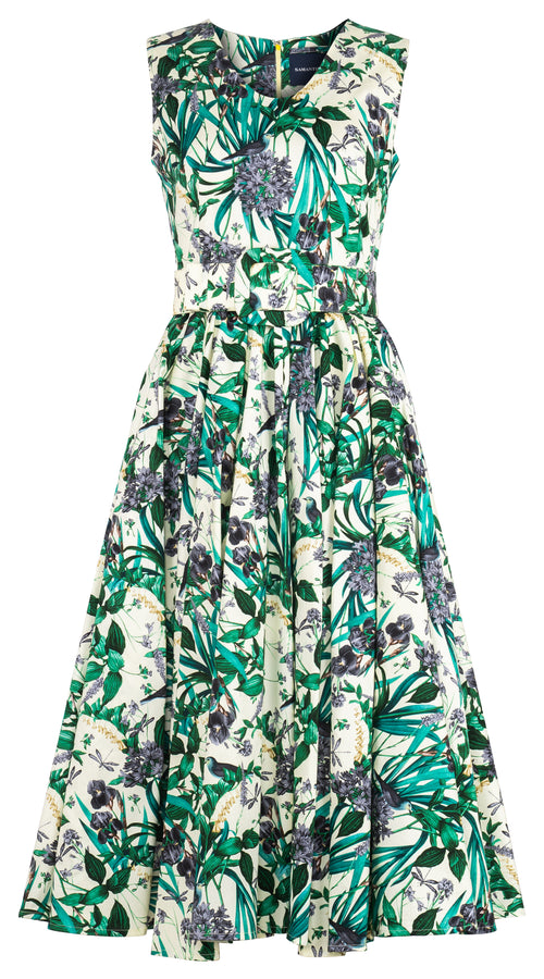 Abelia Dress V Neck Sleeveless Midi Length Cotton Stretch (Vintage Iris) @1