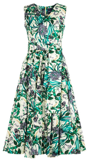 Abelia Dress V Neck Sleeveless Midi Length Cotton Stretch (Vintage Iris) @1
