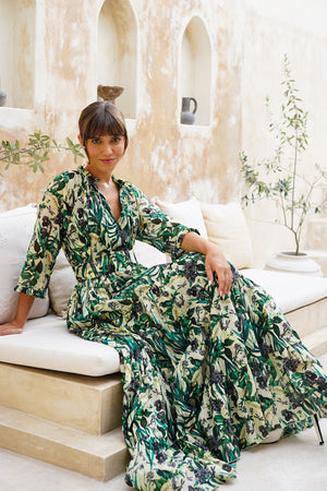 Eden Dress Crew Neck 3/4 Sleeve Maxi Length Cotton Musola (Vintage Iris)