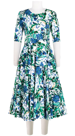 Abelia Dress Crew Neck 1/2 Sleeve Midi Length Cotton Stretch (Vintage Iris)