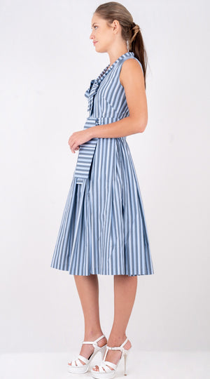 Audrey Dress #7 Tie Neck Sleeveless Long Length Poplin (Vintage Stripe)