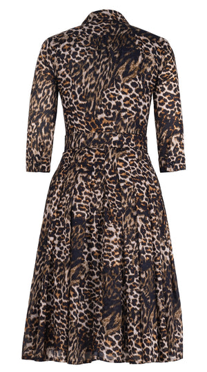Audrey Dress #4 Shirt Collar 3/4 Sleeve Long Length Cotton Musola (Viper Leopard Big)