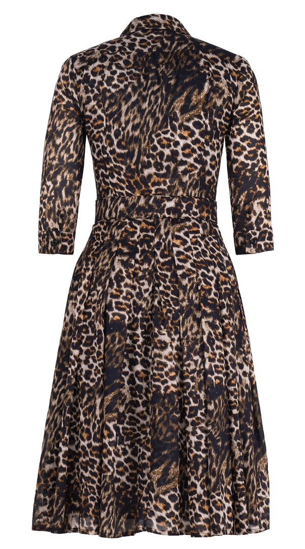 Audrey Dress #4 Shirt Collar 3/4 Sleeve Long Length Cotton Musola (Viper Leopard Big)