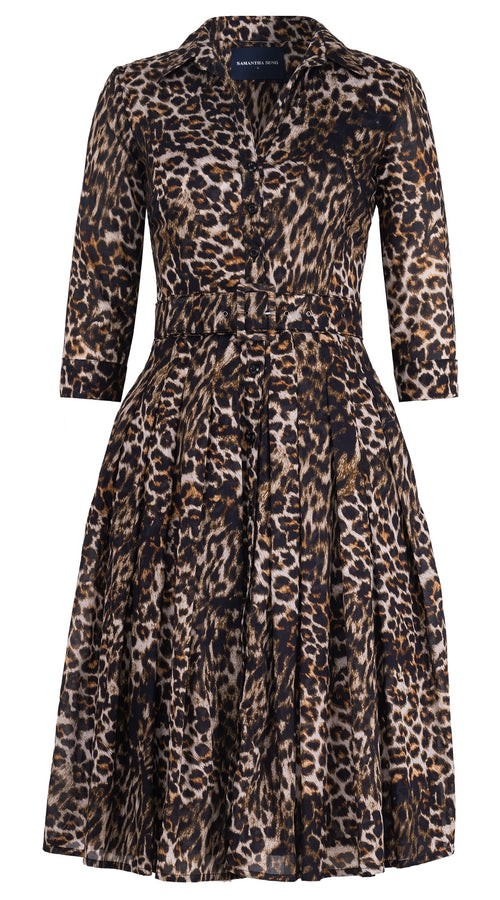 Audrey Dress #4 Shirt Collar 3/4 Sleeve Long Length Cotton Musola (Viper Leopard Big)