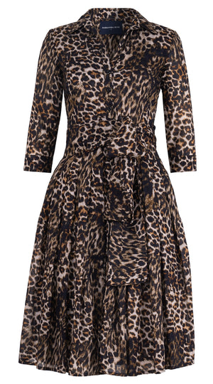 Audrey Dress #4 Shirt Collar 3/4 Sleeve Long Length Cotton Musola (Viper Leopard Big)