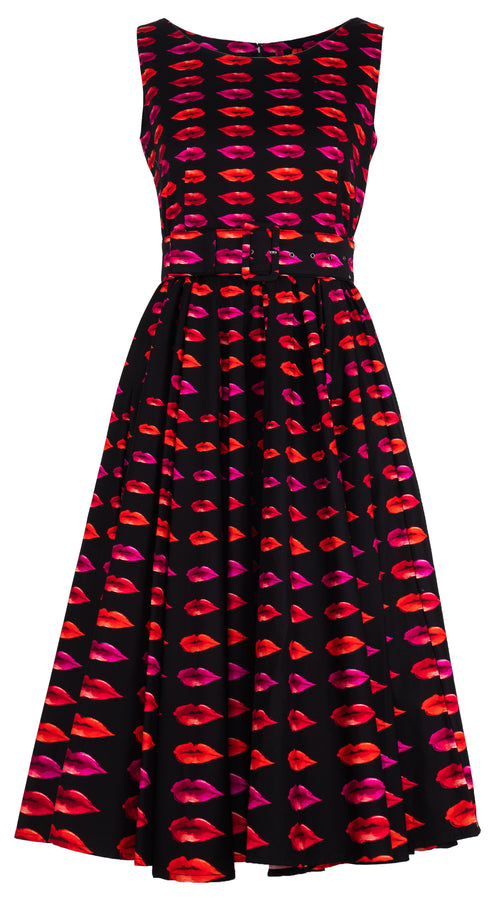 Abelia Dress Boat Neck Sleeveless Midi Length Cotton Stretch (Watercolor Lips) @2