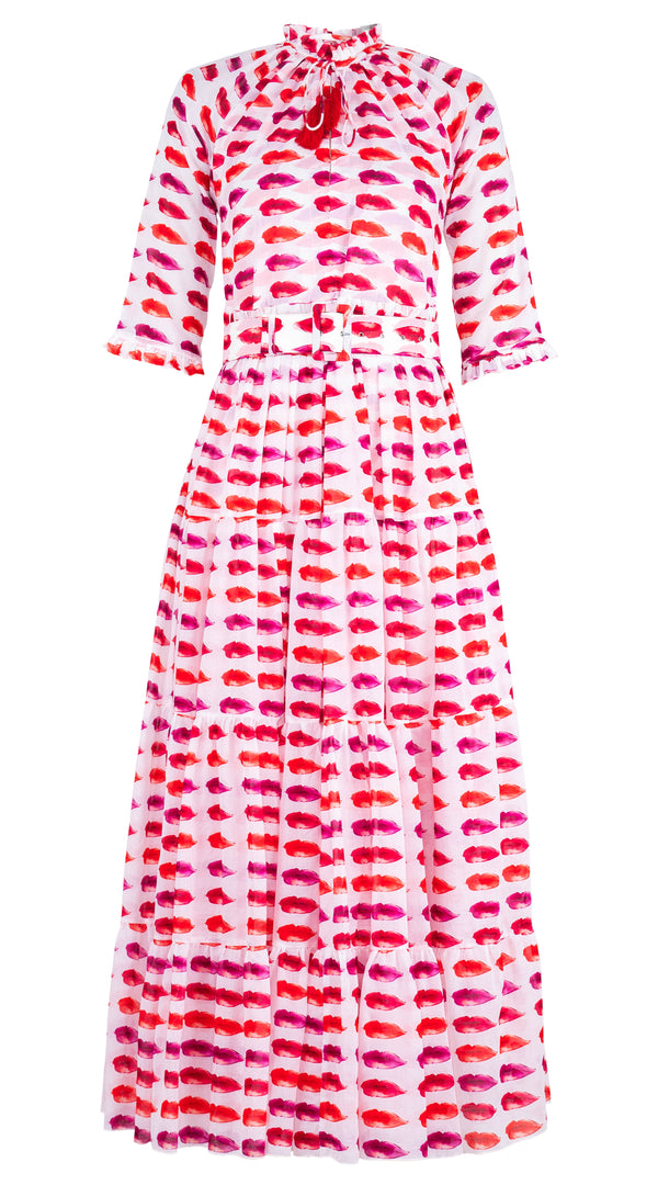 Eva Dress Crew Neck 3/4 Sleeve Maxi Musola (Watercolor Lips) @4