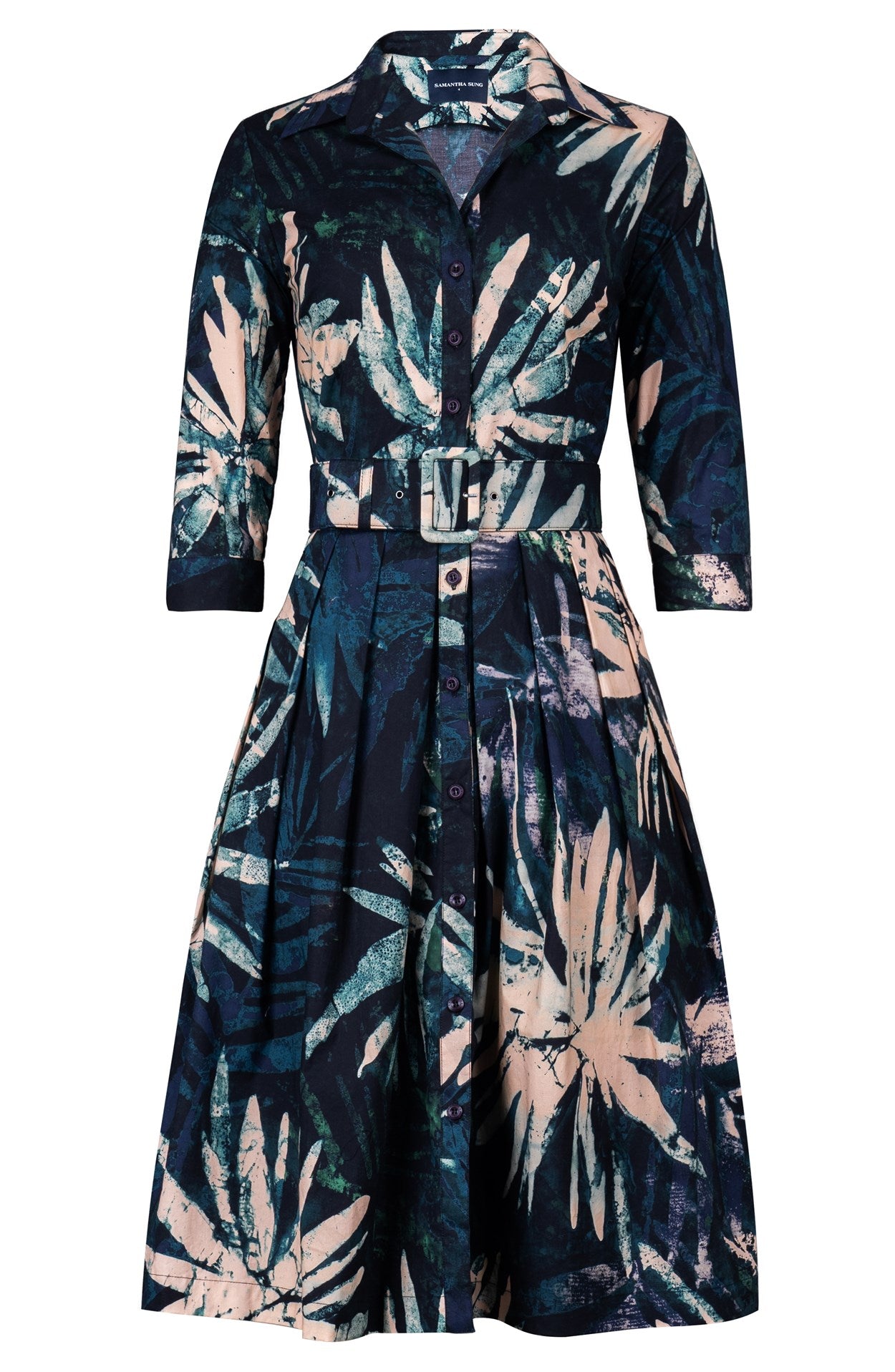 Audrey Dress #1 Shirt Collar 3/4 Sleeve Long Length Cotton Stretch (Wa
