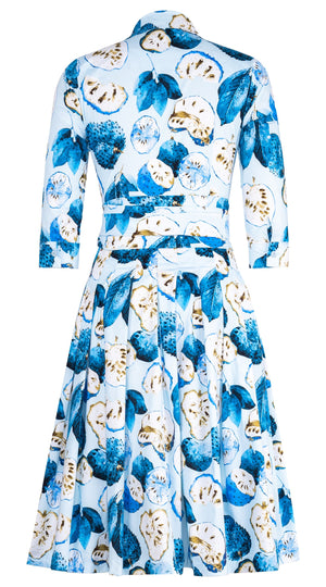 Audrey Dress #2 Shirt Collar 3/4 Sleeve Long Length Cotton Stretch (Watercolor Soursop Pastel)