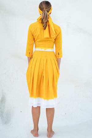 Audrey Dress #4 Shirt Collar 3/4 Sleeve Long Length Cotton Musola (White Border Tie Dye)