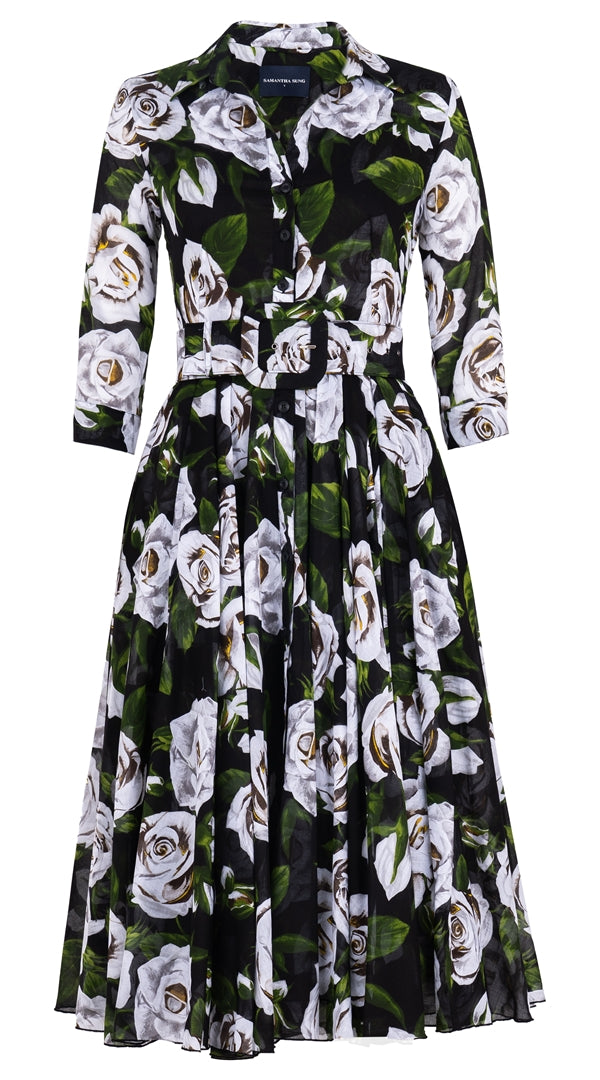Aster Dress Shirt Collar 3/4 Sleeve Midi Length Musola (White Rose Bright) @5