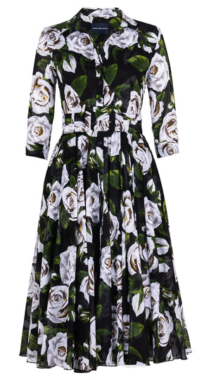 Aster Dress Shirt Collar 3/4 Sleeve Midi Length Musola (White Rose Bright) @5