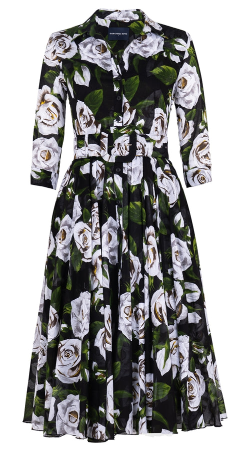 Aster Dress Shirt Collar 3/4 Sleeve Midi Length Musola (White Rose Bright) @5