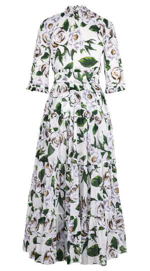 Eden Dress Crew Neck 3/4 Sleeve Maxi Musola (White Rose Bright) @3