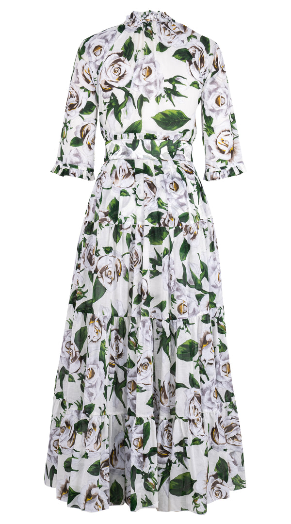 Eden Dress Crew Neck 3/4 Sleeve Maxi Musola (White Rose Bright) @3