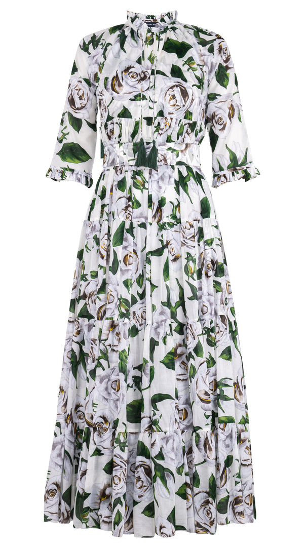 Eden Dress Crew Neck 3/4 Sleeve Maxi Musola (White Rose Bright) @3