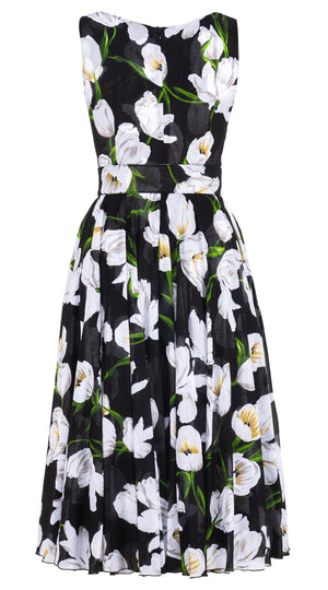 Aster Dress Boat Neck Sleeveless Midi Length Cotton Musola (White Tulip)