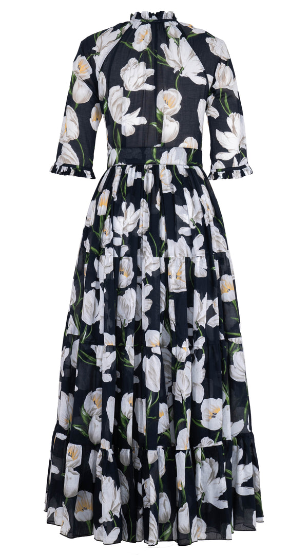 Eva Dress Crew Neck 3/4 Sleeve Maxi Musola (White Tulip) @1