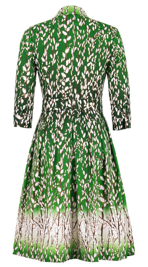 Audrey Dress #1 Shirt Collar 3/4 Sleeve Regular Length Cotton Stretch (Willow All Over)