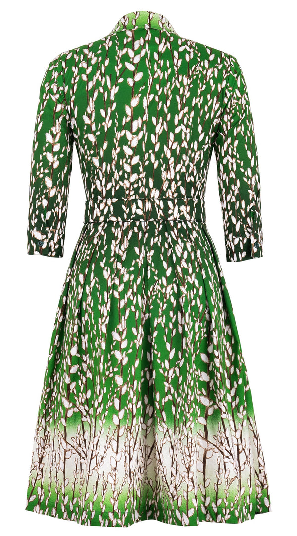 Audrey Dress #1 Shirt Collar 3/4 Sleeve Regular Length Cotton Stretch (Willow All Over)
