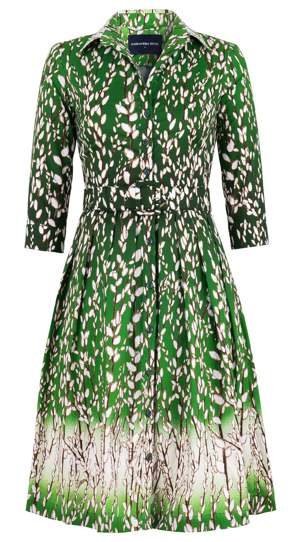 Audrey Dress #1 Shirt Collar 3/4 Sleeve Regular Length Cotton Stretch (Willow All Over)