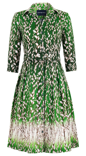 Audrey Dress #1 Shirt Collar 3/4 Sleeve Regular Length Cotton Stretch (Willow All Over)