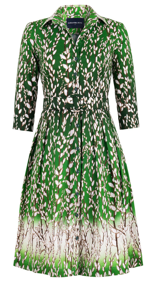 Audrey Dress #1 Shirt Collar 3/4 Sleeve Regular Length Cotton Stretch (Willow All Over)
