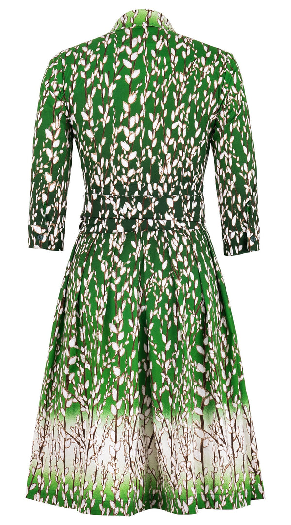 Audrey Dress #1 Shirt Collar 3/4 Sleeve Regular Length Cotton Stretch (Willow All Over)