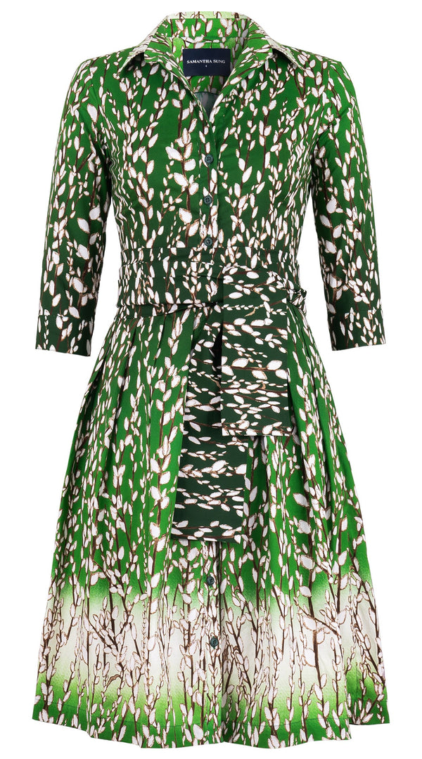 Audrey Dress #1 Shirt Collar 3/4 Sleeve Regular Length Cotton Stretch (Willow All Over)