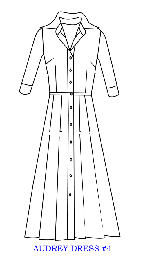 Audrey Dress #4 Shirt Collar 3/4 Sleeve Cotton Musola_Solid_Black
