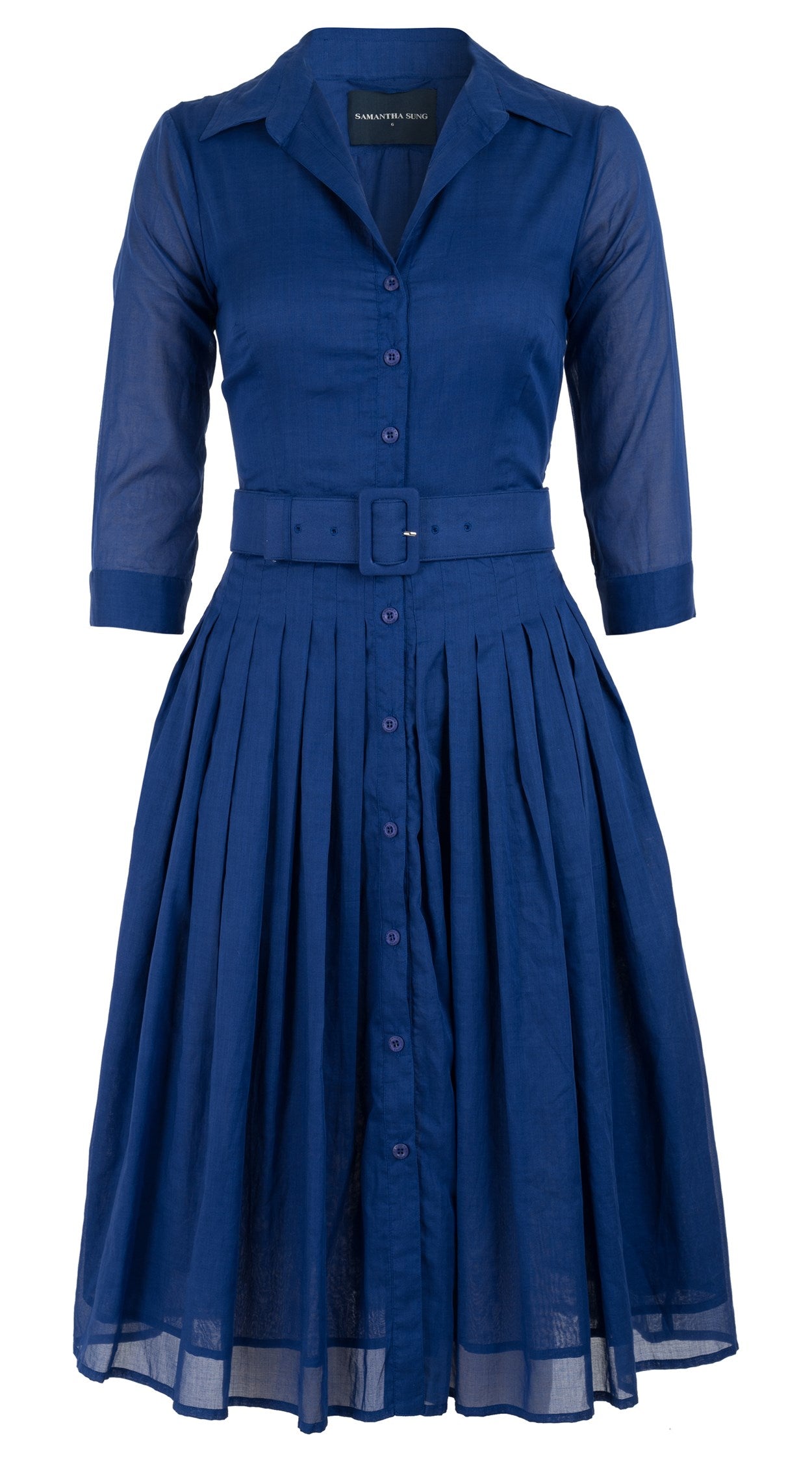 Audrey Dress #4 Shirt Collar 3/4 Sleeve Long Length Cotton Musola_Soli Audrey Dress #4 Shirt Collar 3/4 Sleeve Long Length Cotton Musola_Soli
