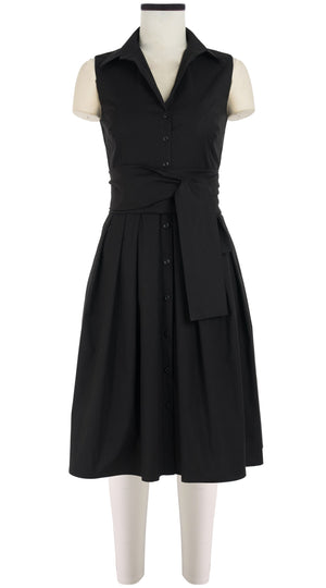 Audrey Dress #1 Shirt Collar Sleeveless Cotton Stretch_Solid_Black