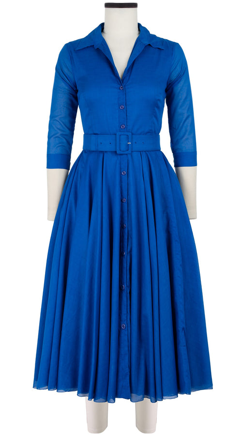 Aster Dress Shirt Collar 3/4 Sleeve Midi Length Cotton Musola (Solid)