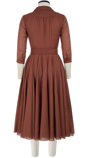 Aster Dress Shirt Collar 3/4 Sleeve Midi Length Cotton Musola_Solid_Dark Ochra