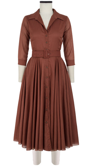 Aster Dress Shirt Collar 3/4 Sleeve Midi Length Cotton Musola_Solid_Dark Ochra