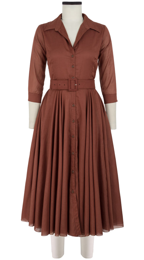 Aster Dress Shirt Collar 3/4 Sleeve Midi Length Cotton Musola_Solid_Dark Ochra