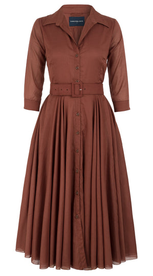 Aster Dress Shirt Collar 3/4 Sleeve Midi Length Cotton Musola_Solid_Dark Ochra