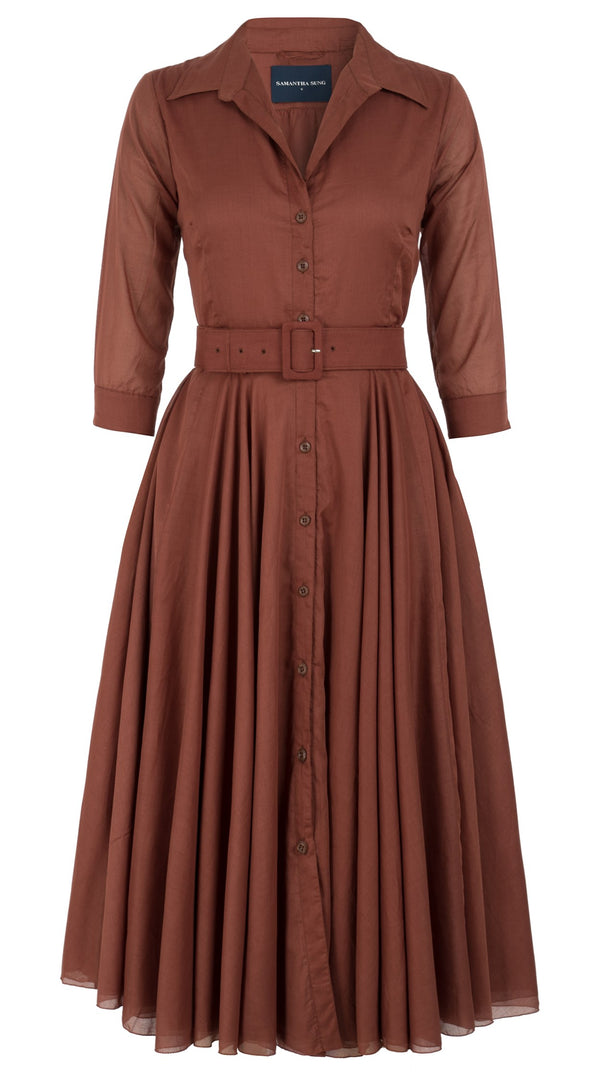 Aster Dress Shirt Collar 3/4 Sleeve Midi Length Cotton Musola_Solid_Dark Ochra
