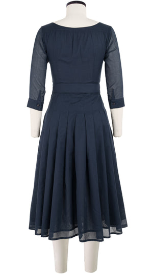 Florance Dress #4 Boat Neck 3/4 Sleeve Midi Length Cotton Musola_Solid_Indigo