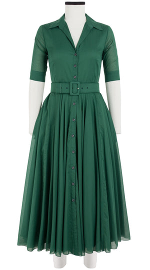 Aster Dress Shirt Collar 1/2 Sleeve Midi Plus Length Cotton Musola_Solid_Ivy Green
