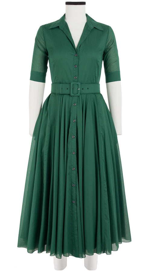 Aster Dress Shirt Collar 1/2 Sleeve Midi Plus Length Cotton Musola_Solid_Ivy Green
