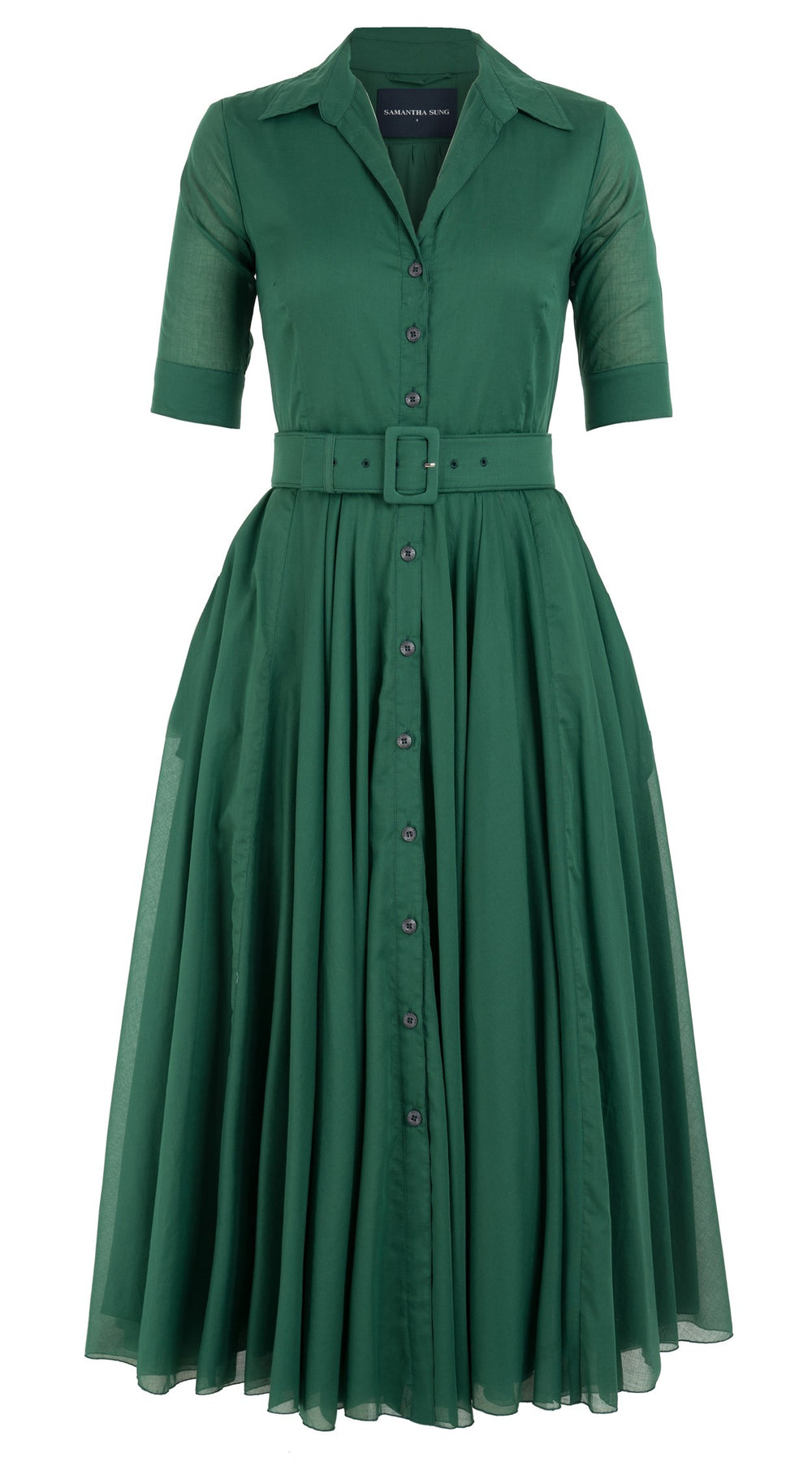 Aster Dress Shirt Collar 1/2 Sleeve Midi Plus Length Cotton Musola_Solid_Ivy Green