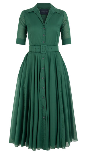 Aster Dress Shirt Collar 1/2 Sleeve Midi Plus Length Cotton Musola_Solid_Ivy Green