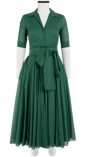 Aster Dress Shirt Collar 1/2 Sleeve Midi Plus Length Cotton Musola_Solid_Ivy Green
