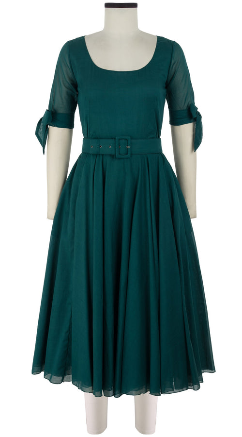 Aster Dress U Neck 1/2 Tie Sleeve Midi Length Cotton Musola_Solid_Jade