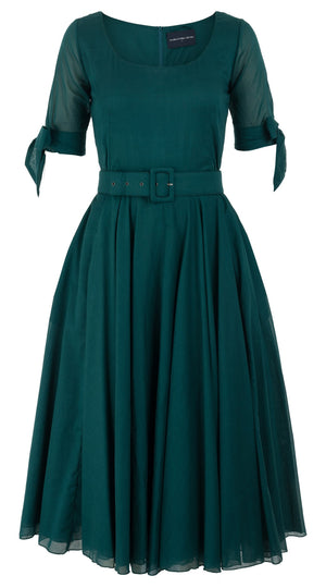 Aster Dress U Neck 1/2 Tie Sleeve Midi Length Cotton Musola_Solid_Jade