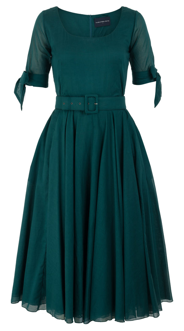 Aster Dress U Neck 1/2 Tie Sleeve Midi Length Cotton Musola_Solid_Jade