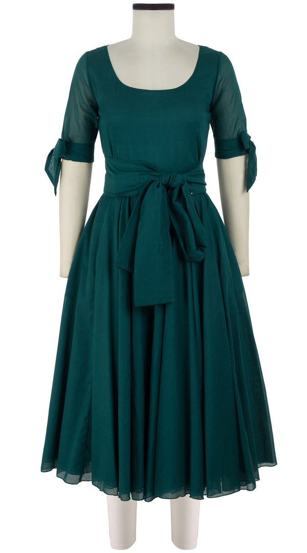 Aster Dress U Neck 1/2 Tie Sleeve Midi Length Cotton Musola_Solid_Jade