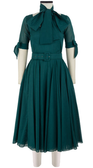 Aster Dress U Neck 1/2 Tie Sleeve Midi Length Cotton Musola_Solid_Jade