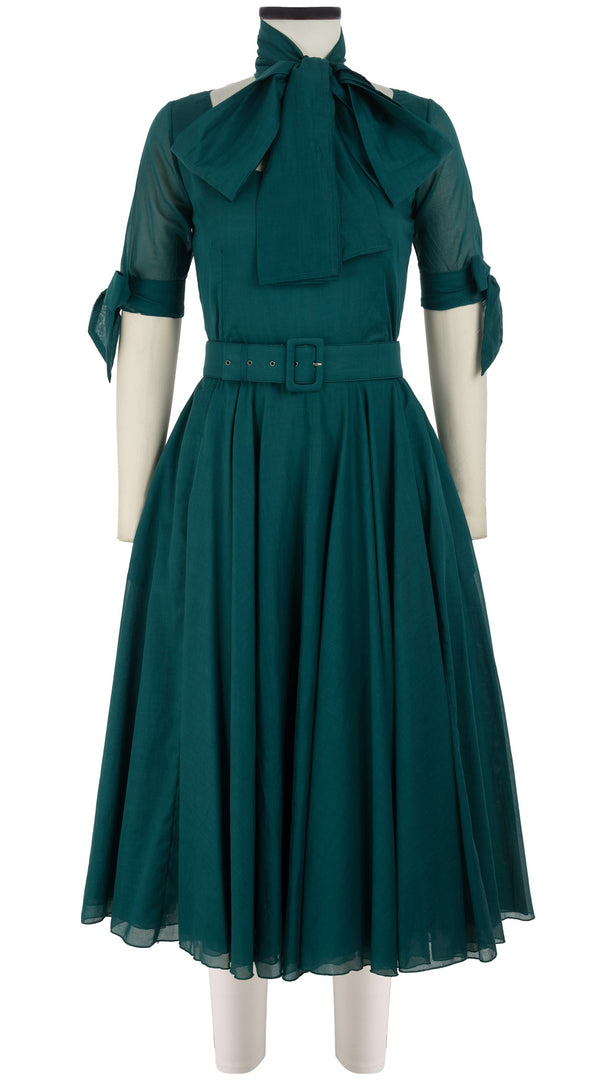 Aster Dress U Neck 1/2 Tie Sleeve Midi Length Cotton Musola_Solid_Jade